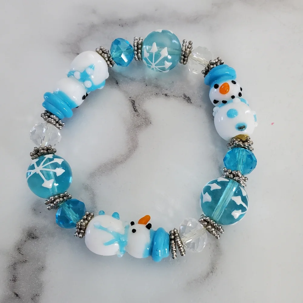 Snowman Lampwork Stretch Bracelet